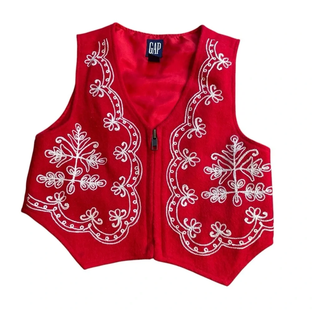 Gap Youth XXS Folk German Swiss Vest Wool Blend Embroidered Lot Of 2 Vintage